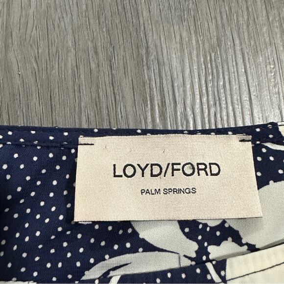 Loyd/Ford Navy Blue & Off White Floral Print Shift Dress Size 4 - Picture 6 of 9